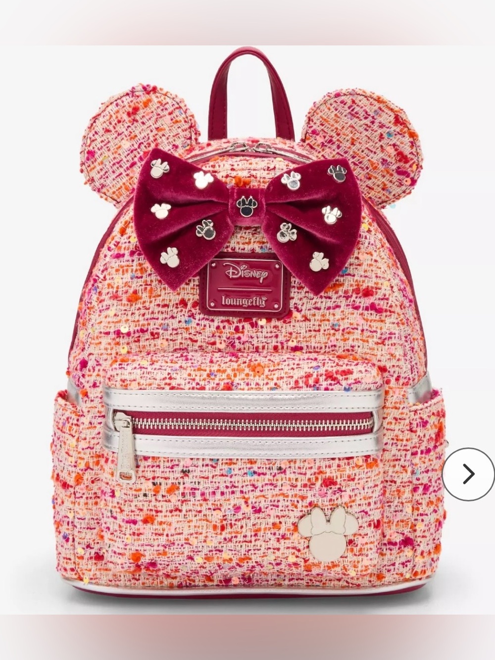 Loungefly Disney Pink Boule Fabric Minnie Mouse Ears Mini Backpack Tweed NWT